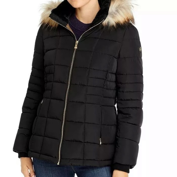 calvin klein faux fur trim puffer coat